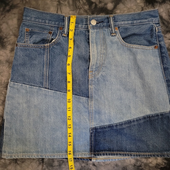 Levi's Anthro Anthropologie Patchwork Patch Blue Denim Jean Mini Skirt 29 - Picture 11 of 12